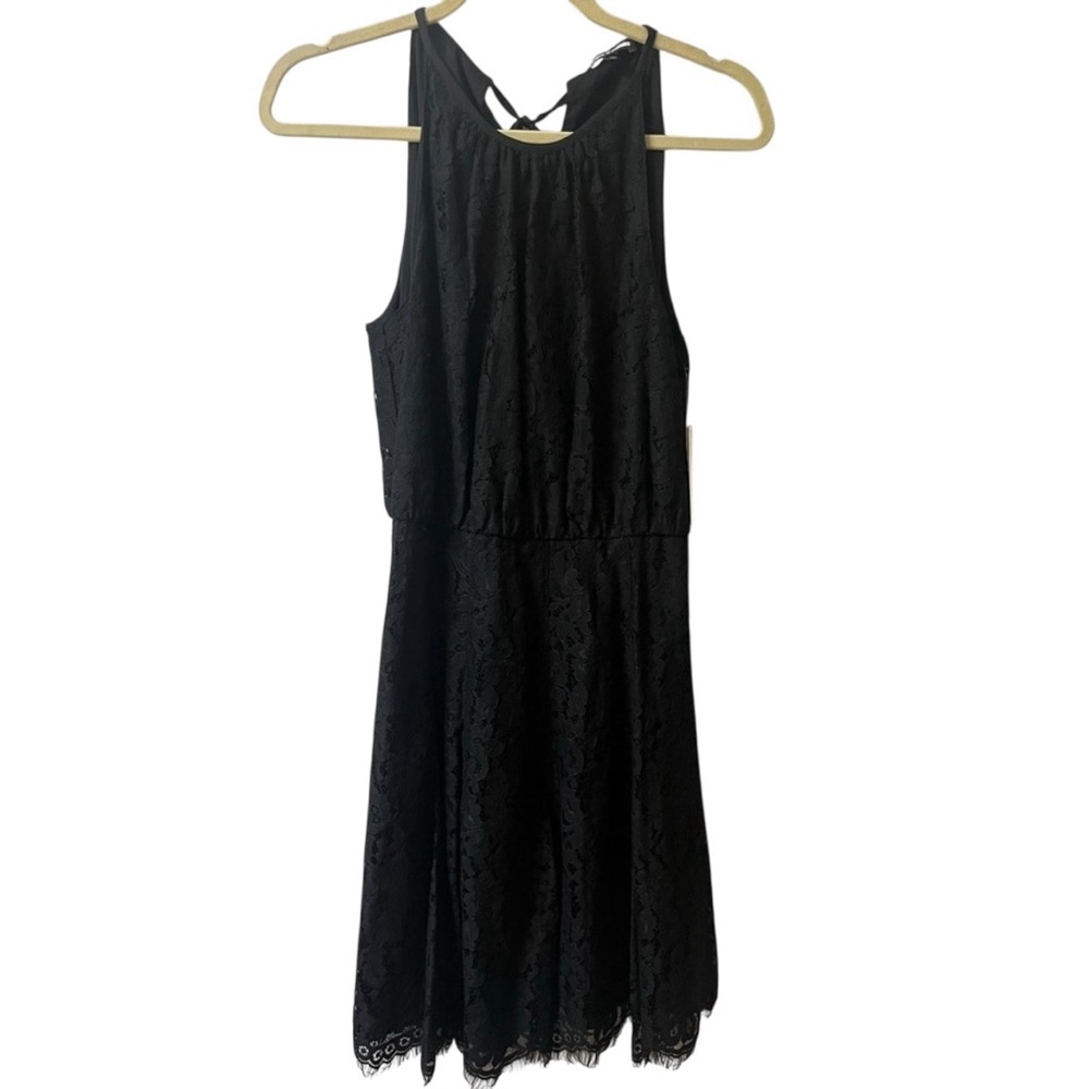 Juicy Couture pitch black scallop lace halter dress Size 8. #10244